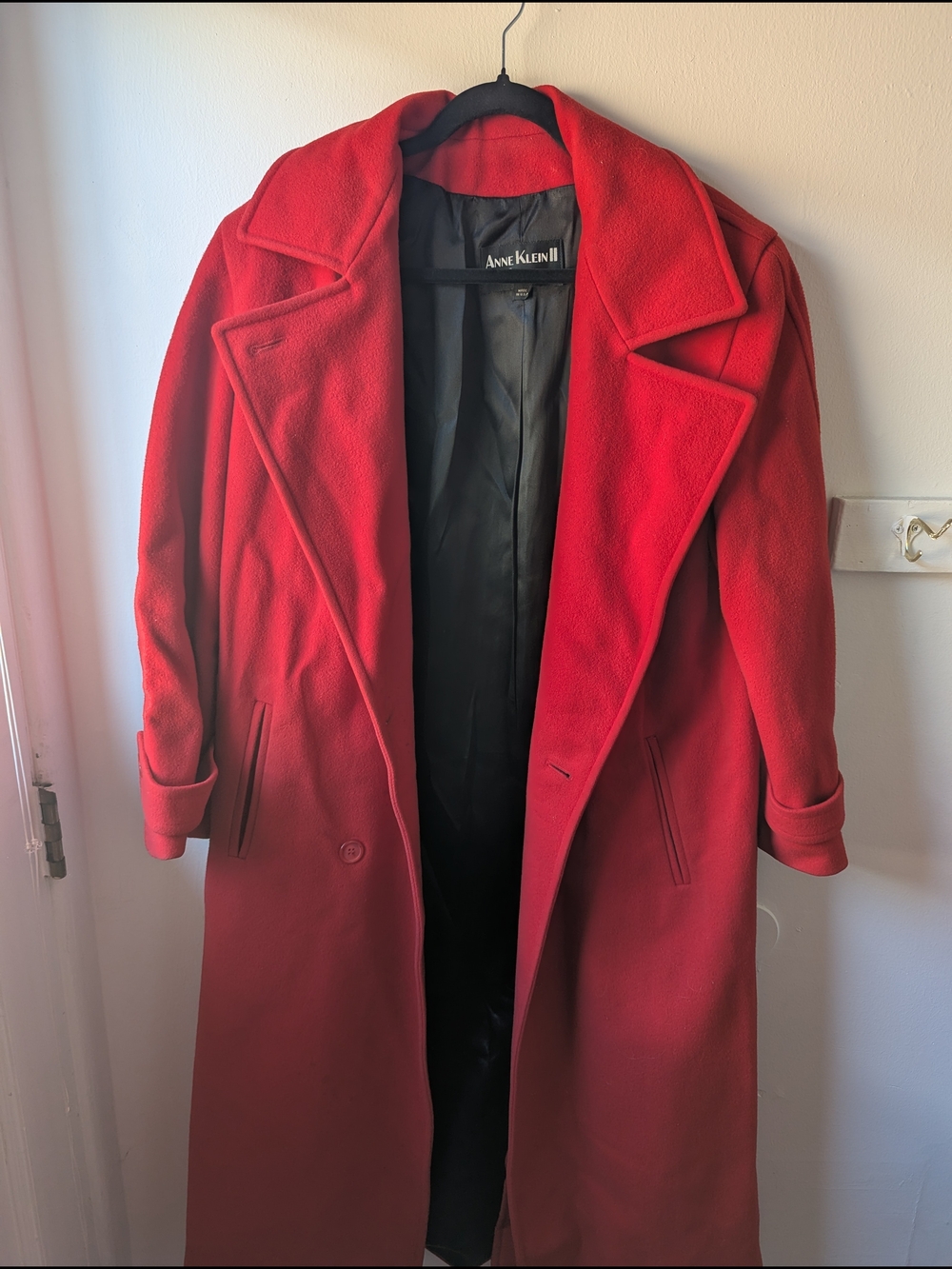 Anne Klein Vibrant Red Wool Long Coat Size 10